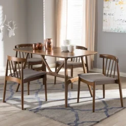 5pc Wyatt Midcentury Modern Walnut Wood Dining Set Beige/Brown - Baxton Studio -Default Template 1 GUEST 0485dc86 a81e 46d6 9051 d7740eb7f591