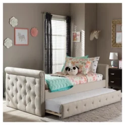 Twin Swanson Modern And Contemporary Fabric Tufted Daybed With Roll-Out Trundle Guest Bed - Baxton Studio -Default Template 1 GUEST 071251a6 a6c9 4c2d 94aa c447872bb2b4