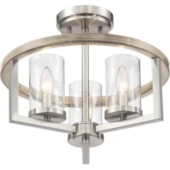 Possini Euro Design Senna Modern Industrial Ceiling Light Semi Flush Mount Fixture 15" Wide Brushed Nickel Gray Wood 3-Light Clear Glass For Bedroom -Default Template 1 GUEST 08a6d6bd 0bbb 4c6e a704 3432667d795f
