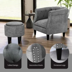 Costway Modern Accent Chair With Ottoman Armchair Barrel Sofa Chair With Footrest Grey -Default Template 1 GUEST 0d79f529 497d 4298 be2e a5393d56a140