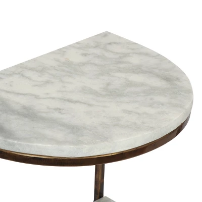 33.5" Bainville Modern Glam Handcrafted Marble Half Round Etagere Bookcase Natural White/Antique Brass - Christopher Knight Home 2 33.5" Bainville Modern Glam Handcrafted Marble Half Round Etagere Bookcase Natural White/Antique Brass - Christopher Knight Home - Image 2