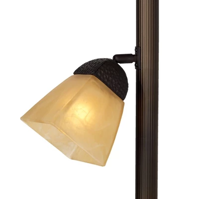 Franklin Iron Works Rustic Farmhouse Mission Torchiere Floor Lamp 71 1/2" Tall Roman Bronze 3-Light Frosted Champagne Amber Glass For Living Room 3 Franklin Iron Works Rustic Farmhouse Mission Torchiere Floor Lamp 71 1/2" Tall Roman Bronze 3-Light Frosted Champagne Amber Glass For Living Room - Image 3