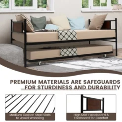 Costway Twin 2-In-1 Daybed Frame With Trundle Bed Set Steel Platform Sofa Bed Black -Default Template 1 GUEST 13325170 02a3 4fd8 ad45 9d81deb660c0