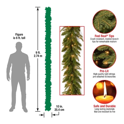 National Tree Company Pre-Lit 'Feel Real' Artificial Christmas Garland, Green, Frasier Grande, White Lights, Plug In, Christmas Collection, 9 Feet 2 National Tree Company Pre-Lit 'Feel Real' Artificial Christmas Garland, Green, Frasier Grande, White Lights, Plug In, Christmas Collection, 9 Feet - Image 2