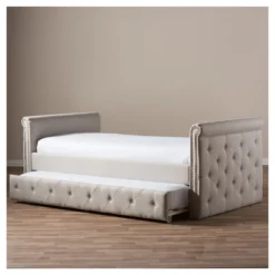 Twin Swanson Modern And Contemporary Fabric Tufted Daybed With Roll-Out Trundle Guest Bed - Baxton Studio -Default Template 1 GUEST 232e4719 b59f 422b a319 18e2cb7d875d