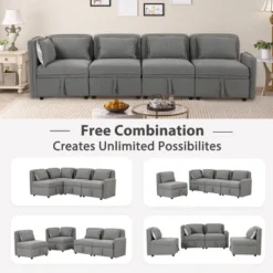 122.8" Minimalist Convertible Modular Sofa, Upholstered Sectional Sofa Couch With 5 Pillows-ModernLuxe -Decor Home GUEST 237762c0 3f79 4047 ab5a 727a719c3b7a