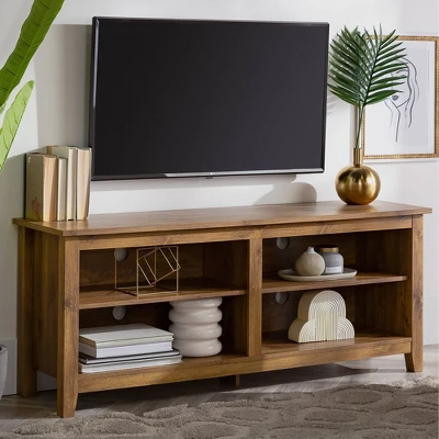 Transitional 4 Cubby Wood Open Storage TV Stand For TVs Up To 65"- Saracina Home 9 Transitional 4 Cubby Wood Open Storage TV Stand For TVs Up To 65"- Saracina Home - Image 9