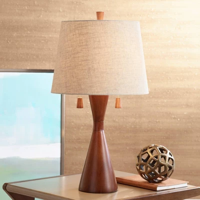 360 Lighting Omar Modern Table Lamp 28 3/4" Tall Warm Brown Wood Hourglass Oatmeal Fabric Drum Shade For Bedroom Living Room Bedside Nightstand Office 1 360 Lighting Omar Modern Table Lamp 28 3/4" Tall Warm Brown Wood Hourglass Oatmeal Fabric Drum Shade For Bedroom Living Room Bedside Nightstand Office