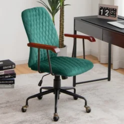 New Products 7 Costway Velvet Home Office Chair Swivel Adjustable Task Chair W/ Wooden Armrest