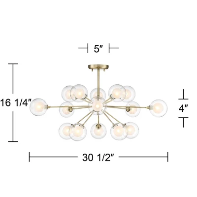 Possini Euro Design Modern Ceiling Light Semi Flush Mount Fixture Sputnik Brass 30 1/2" Wide 15-Light Double Glass Ball Hallway 6 Possini Euro Design Modern Ceiling Light Semi Flush Mount Fixture Sputnik Brass 30 1/2" Wide 15-Light Double Glass Ball Hallway - Image 6