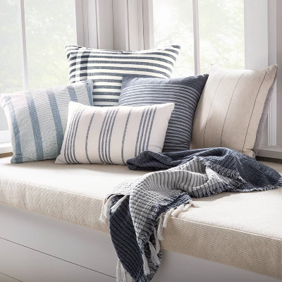 24"x24" Contrast Edge Stripe Oversized Throw Pillow Gray/Blue - Hearth & Hand™ With Magnolia 1 24"x24" Contrast Edge Stripe Oversized Throw Pillow Gray/Blue - Hearth & Hand™ With Magnolia