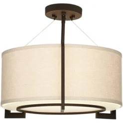 Possini Euro Design Stinson Modern Ceiling Light Semi Flush Mount Fixture 17 1/4" Wide Bronze 3-Light Linen Drum Shade For Bedroom Kitchen Living Room -Default Template 1 GUEST 357f78c5 acd0 470c bd31 c9b75143728f