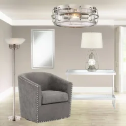 Possini Euro Design Light Blaster Art Deco Torchiere Floor Lamp 72 1/2" Tall Brushed Nickel LED Frosted Glass Bowl Shade For Living Room Bedroom House -Default Template 1 GUEST 37116d73 80ee 4df9 9182 e7a665c0400b