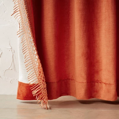 1pc Light Filtering Velvet Macrame Trim Window Curtain Panel Burnt Orange - Opalhouse™ Designed With Jungalow™ 2 1pc Light Filtering Velvet Macrame Trim Window Curtain Panel Burnt Orange - Opalhouse™ Designed With Jungalow™ - Image 2