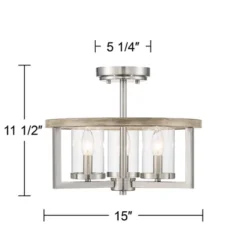 Possini Euro Design Senna Modern Industrial Ceiling Light Semi Flush Mount Fixture 15" Wide Brushed Nickel Gray Wood 3-Light Clear Glass For Bedroom -Default Template 1 GUEST 41460016 ab58 486a b506 19c5916f30b8