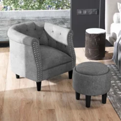 Costway Modern Accent Chair With Ottoman Armchair Barrel Sofa Chair With Footrest Grey -Default Template 1 GUEST 41db5b6a d838 4351 87c2 54106f517304