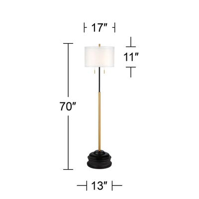 Possini Euro Design Roxie Modern Floor Lamp With Riser 65 1/2" Tall Brass Black Metal Sheer Linen Double Drum Shade For Living Room Bedroom Office 7 Possini Euro Design Roxie Modern Floor Lamp With Riser 65 1/2" Tall Brass Black Metal Sheer Linen Double Drum Shade For Living Room Bedroom Office - Image 7