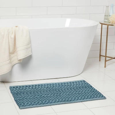 20"x32" Mixed Texture Chenille Bath Rug Teal Blue - Threshold™ 1 20"x32" Mixed Texture Chenille Bath Rug Teal Blue - Threshold™