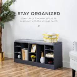 Best Choice Products 46in Shoe Storage Organization Rack Bench For Entryway, Bedroom W/ Padded Seat, 10 Cubbies - Gray -Default Template 1 GUEST 484e3711 30cd 4de4 9bfb 7876d4619ade