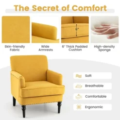Tangkula Set Of 2 Modern Accent Chair Upholstered Sofa Chair W/ Rubber Wood Legs Yellow -Default Template 1 GUEST 4a19594f 9bc1 4a20 ad2b f73a26271abd