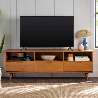 Cara 3 Drawer Mid-Century Modern 3 Drawer TV Stand For TVs Up To 80" - Saracina Home 10 Cara 3 Drawer Mid-Century Modern 3 Drawer TV Stand For TVs Up To 80" - Saracina Home - Image 10