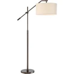 Possini Euro Design Industrial Floor Lamp Adjustable Arm 62.5" Tall Oiled Bronze Metal Light Brown Linen Drum Shade For Living Room Reading -Default Template 1 GUEST 573c1af1 0c98 4e89 ad2d 7247d349f417