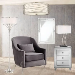 Possini Euro Design Modern Ceiling Light Flush Mount Fixture Antique Silver Leaf 18" Wide Wavy Spun White Drum For Bedroom Kitchen -Default Template 1 GUEST 5d5ebab4 6ca9 4ca0 86dc 4aef8a8ddd15