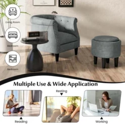 Costway Modern Accent Chair With Ottoman Armchair Barrel Sofa Chair With Footrest Grey -Default Template 1 GUEST 5e46b428 def6 4da3 8c44 9d0a97d19038