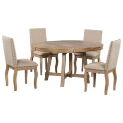 5 PCS Round Wood Extendable Dining Table Set With 4 Upholstered Dining Chairs-ModernLuxe -Default Template 1 GUEST 62a0d22f 09b3 4f40 a197 cc20893dc552