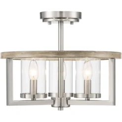 Possini Euro Design Senna Modern Industrial Ceiling Light Semi Flush Mount Fixture 15" Wide Brushed Nickel Gray Wood 3-Light Clear Glass For Bedroom -Default Template 1 GUEST 66823a90 d9b1 40d9 9cf1 956b7031d5f8