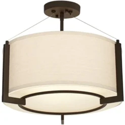 Possini Euro Design Stinson Modern Ceiling Light Semi Flush Mount Fixture 17 1/4" Wide Bronze 3-Light Linen Drum Shade For Bedroom Kitchen Living Room -Default Template 1 GUEST 693e4b1b 0803 44f6 9c27 e7bc518b632b