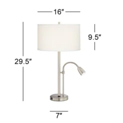 Possini Euro Design Traverse Modern Table Lamps Set Of 2 29 1/2" Tall Brushed Nickel With USB Charging Port LED Gooseneck White Drum Shade For Desk -Default Template 1 GUEST 6d7b83aa 79f5 4aad 8a9b 164194cb3e7e