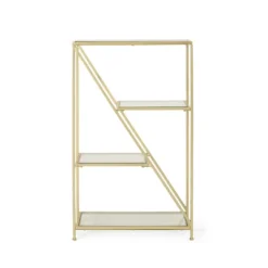 Kokesh Modern Glam Tempered Glass 3 Shelf Asymmetrical Bookcase Gold - Christopher Knight Home -Default Template 1 GUEST 76aac0ad 62b1 4356 b049 86166c87825f