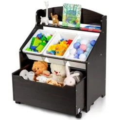 Costway Kids Wooden Toy Storage Unit Organizer W/Rolling Toy Box & Plastic Bins NaturalEspresso -Default Template 1 GUEST 80f5cdc8 b56c 40a6 9518 1678a6f77403