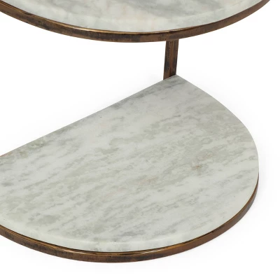 33.5" Bainville Modern Glam Handcrafted Marble Half Round Etagere Bookcase Natural White/Antique Brass - Christopher Knight Home 4 33.5" Bainville Modern Glam Handcrafted Marble Half Round Etagere Bookcase Natural White/Antique Brass - Christopher Knight Home - Image 4