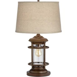 Franklin Iron Works Andreas Industrial Table Lamp 26" High Brown Metal With Nightlight LED And USB Charging Port Oatmeal Shade For Living Room Desk -Default Template 1 GUEST 81e3b76f 0c73 49e1 863b ee64ce20556e