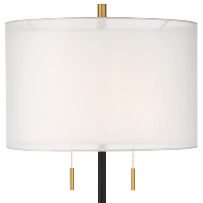 Possini Euro Design Roxie Modern Floor Lamp With Riser 65 1/2" Tall Brass Black Metal Sheer Linen Double Drum Shade For Living Room Bedroom Office 2 Possini Euro Design Roxie Modern Floor Lamp With Riser 65 1/2" Tall Brass Black Metal Sheer Linen Double Drum Shade For Living Room Bedroom Office - Image 2