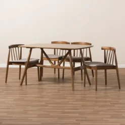 5pc Wyatt Midcentury Modern Walnut Wood Dining Set Beige/Brown - Baxton Studio -Default Template 1 GUEST 8a16d0ec 2bab 4fac ae52 2314bae203f1