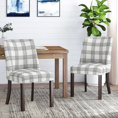 2pk Harman Contemporary Upholstered Plaid Dining Chairs Gray/Light Beige/Brown - Christopher Knight Home 1 2pk Harman Contemporary Upholstered Plaid Dining Chairs Gray/Light Beige/Brown - Christopher Knight Home