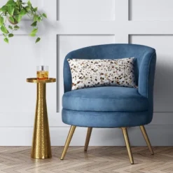 Beadle Accent Chair With Brass Leg Velvet Blue - Project 62™