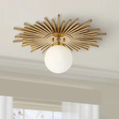 Possini Euro Design Hazel Modern Ceiling Light Semi Flush Mount Fixture 24" Wide Warm Brass White Globe Shade For Bedroom Kitchen Living Room Hallway -Default Template 1 GUEST 937faa9c a474 460e 97d2 cb24e8bfb570