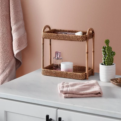 Natural Woven Tiered Vanity Bathroom Tray - Threshold™ 1 Natural Woven Tiered Vanity Bathroom Tray - Threshold™