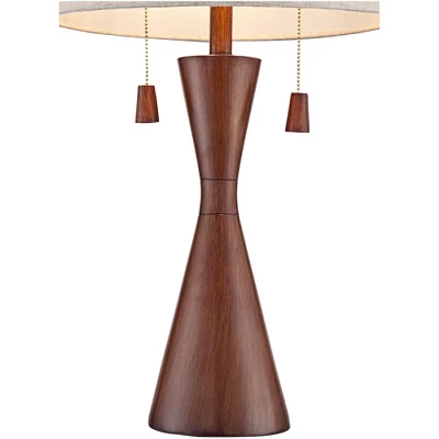 360 Lighting Omar Modern Table Lamp 28 3/4" Tall Warm Brown Wood Hourglass Oatmeal Fabric Drum Shade For Bedroom Living Room Bedside Nightstand Office 2 360 Lighting Omar Modern Table Lamp 28 3/4" Tall Warm Brown Wood Hourglass Oatmeal Fabric Drum Shade For Bedroom Living Room Bedside Nightstand Office - Image 2