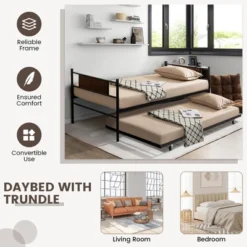 Costway Twin 2-In-1 Daybed Frame With Trundle Bed Set Steel Platform Sofa Bed Black -Default Template 1 GUEST 9cff8a64 03ba 49e9 9437 42d88358e946