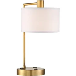 360 Lighting Colby Modern Desk Lamp 21" High Antique Gold With USB And AC Power Outlet In Base White Linen Drum Shade For Bedroom Living Room Desk -Default Template 1 GUEST 9de87300 9eb7 4eb6 b76a d177674adf50