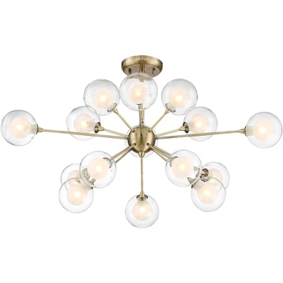 Possini Euro Design Modern Ceiling Light Semi Flush Mount Fixture Sputnik Brass 30 1/2" Wide 15-Light Double Glass Ball Hallway 5 Possini Euro Design Modern Ceiling Light Semi Flush Mount Fixture Sputnik Brass 30 1/2" Wide 15-Light Double Glass Ball Hallway - Image 5