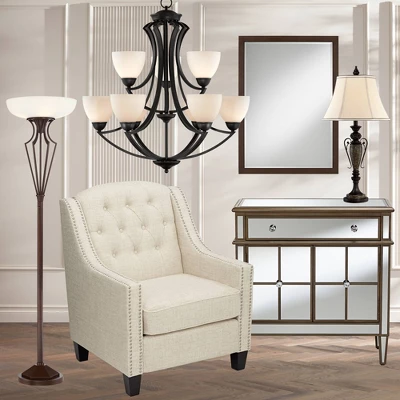 Franklin Iron Works Torchiere Floor Lamp LED 73" Tall Oil Rubbed Bronze Caged Frosted Glass Shade For Living Room Bedroom Office Uplight 8 Franklin Iron Works Torchiere Floor Lamp LED 73" Tall Oil Rubbed Bronze Caged Frosted Glass Shade For Living Room Bedroom Office Uplight - Image 8