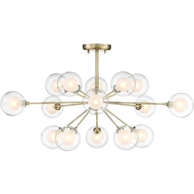 Possini Euro Design Modern Ceiling Light Semi Flush Mount Fixture Sputnik Brass 30 1/2" Wide 15-Light Double Glass Ball Hallway 4 Possini Euro Design Modern Ceiling Light Semi Flush Mount Fixture Sputnik Brass 30 1/2" Wide 15-Light Double Glass Ball Hallway - Image 4