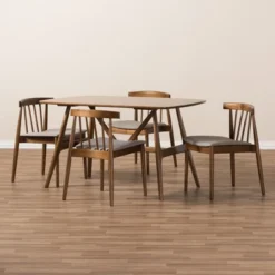 5pc Wyatt Midcentury Modern Walnut Wood Dining Set Beige/Brown - Baxton Studio -Default Template 1 GUEST adf01d72 7b21 4e6e b9f0 ad931c174fe4