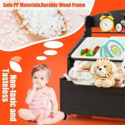 Costway Kids Wooden Toy Storage Unit Organizer W/Rolling Toy Box & Plastic Bins NaturalEspresso -Default Template 1 GUEST afc4f8c4 324e 4563 81ff d202841d1460